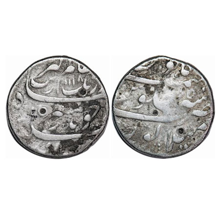 Aurangzeb, Silver Rupee, 11.08g, Mailapur Mint, AH 1118/50 RY, complete mint name on rever