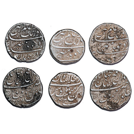 Aurangzeb, Silver Rupee (3 Coins), Dar us Khilafat Shahjahanabad Mint, AH 1082/14, 1095/27