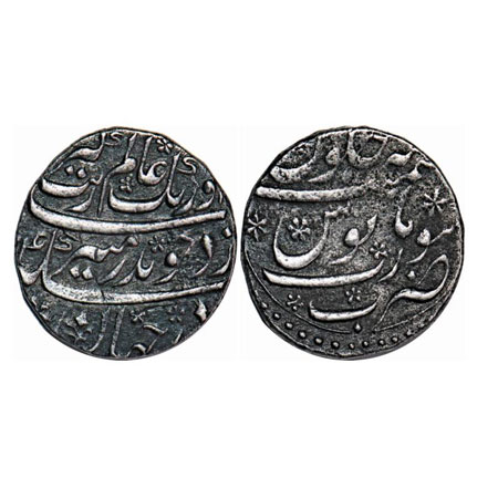 Aurangzeb, Silver Rupee, 11.28g, Surat Mint, AH (107)4, complete mint visible, with beauti