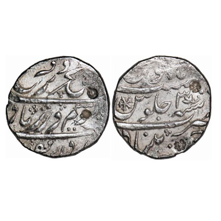 Farrukhsiyar, Silver Rupee, 11.54g, Khujista Bunyad Mint, 3 RY, flower as mint mark. KM 37