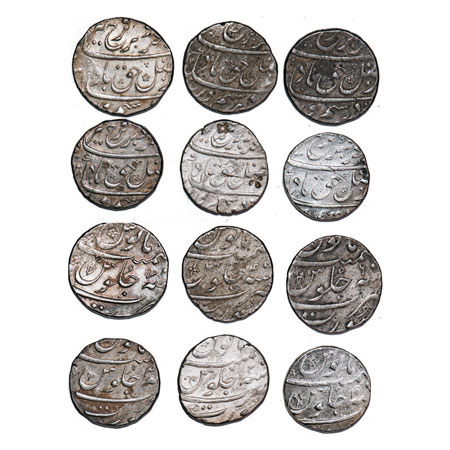 Farrukhsiyar, Silver Rupee (6 Coins), Surat Mint, 2, 4(3 Coins), 6, 7 RY. KM 377.59. About