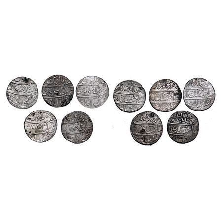 Muhammad Shah, Silver Rupee(5 Coins), Farrukhabad Mint, AH 115x/26, 1158/27, 1159/27, 1161