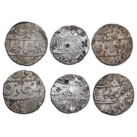 Muhammad Shah, Silver Rupee (3 Coins), Gwalior Mint, AH xxxx/5,114x/17, 115x/20 RY. KM 436