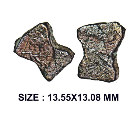 Post-Mauryan, Kaushambi Area (Vatsa), Damru Shaped, (c. 200 BC), Copper Unit, 1.79g, Obv: 