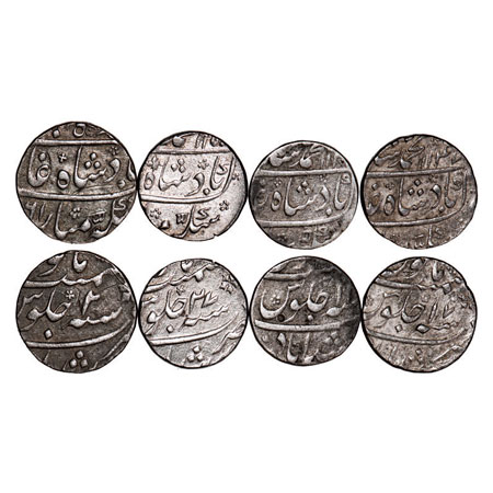 Muhammad Shah & Ahmad Shah, Silver Rupee (4 Coins), Murshidabad Mint, AH 114x/11, 1147/17,