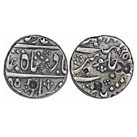Muhammad Shah, Silver Rupee, 11.30g, Qamarnagar (Cudappa) Mint, AH (11)55/25 RY. KM 436.51