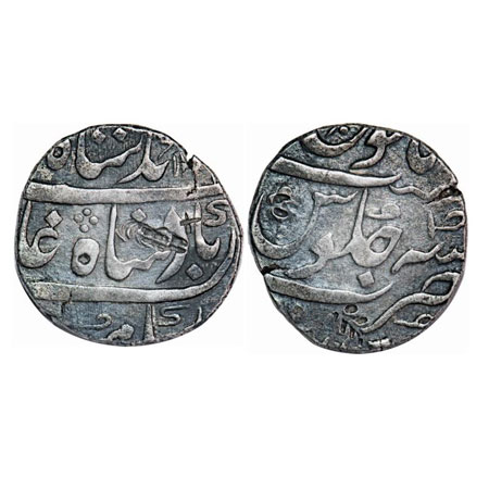 Muhammad Shah, Silver Rupee, 10.28g, Surat Mint, Unsual type of 2 RY. KM Unlisted Type. Ve