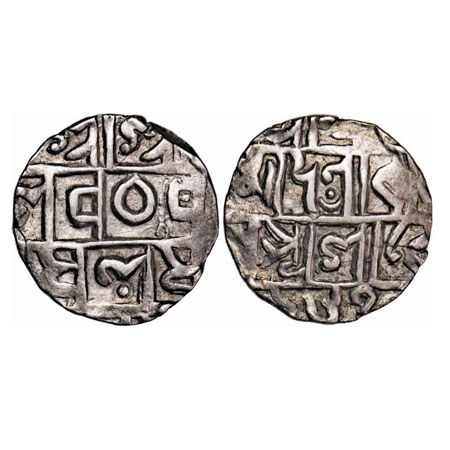 Cooch Behar, Silver ½ Tanka, 4.90g, Moda Narayana (1663-1681 AD). Obv: Sri Sri / Siva Char