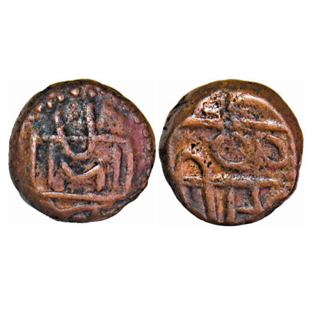 Marathas of Tanjore, Copper Cash, 2.35g, INO Chhatrapati Shivaji (1630-1680 AD), South Ind