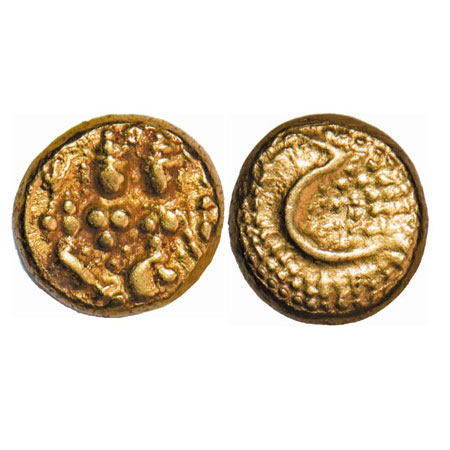 Mysore, Gold Pagoda, 3.41g, Haider Ali (AH 1174-1197 / 1761-1782 AD), Obv: Shiva and Parva
