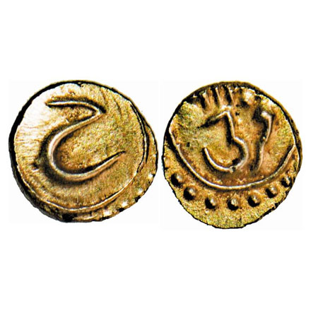 Mysore, Tipu Sultan, Gold Fanam, 0.40g, Farrukhi Mint, AM 1216 retro, Obv: Persian 'He'. K