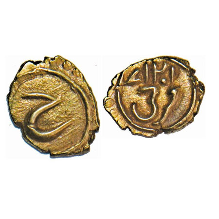 Mysore, Tipu Sultan, Gold Fanam, 0.38g, Farrukhi Mint, AM 1217 retro, Obv: Persian 'He'. K