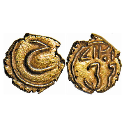 Mysore, Tipu Sultan, Gold Fanam, 0.39g, Farrukhi Mint, AM 1217 retro, Obv: Persian 'He'. K