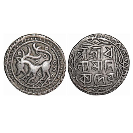 Tripura, Silver Tanka, 10.11g, Dhanya Manikya (SE 1412-1437 / 1490-1526 AD), Obv: Lion fac