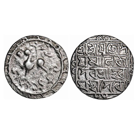 Tripura, Silver Tanka, 10.66g, Udaya Manikya with Queen Hira Mahadevi (SE 1489-1495 / 1567
