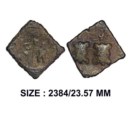 Post Mauryan, Saurashtra region, Uninscribed Frog type, Copper Unit, 4.76g, Obv: Human fig