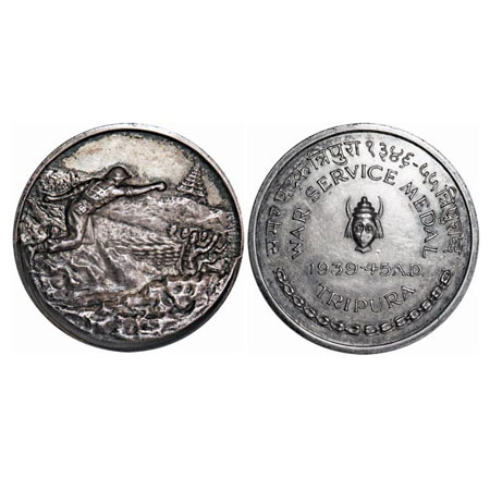Tripura, Cu-Ni, 30.76g, 35mm, War Service Medal, Obv: a soldier charging towards a trench 