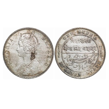 Bikanir, Silver Rupee, 11.63g, Ganga Singh, Bombay Mint, AD 1897, Portrait of Victoria Emp