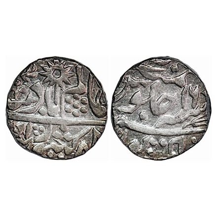 Chhatarpur, Silver Rupee, 11.16g, Chhatarpur Mint, INO Shah Alam II, 16 RY, flower, chakra