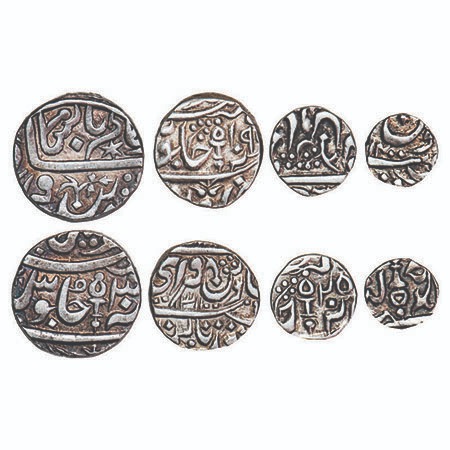 Datia, Silver Rupee, ½, ¼, 1/8, (4 Coins), British Protectorate issue, Dalipnagar Mint, 30