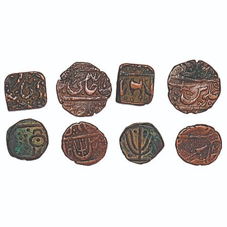 Gwalior, Copper Kaccha Paisa, (4 Coins), Uncertain Mint, trident, spear, axe, dagger types