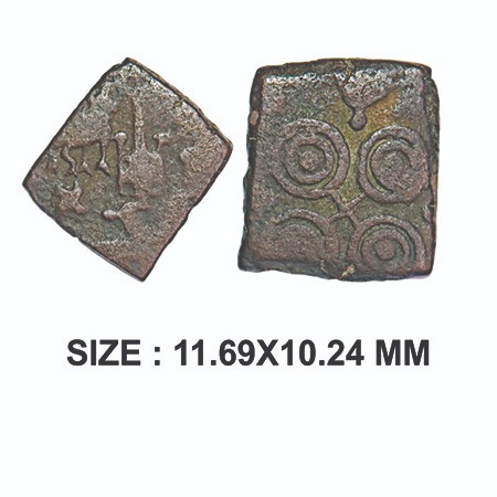 Pre-Satavahana, Vidarbha Region, Uninscribed type, Copper Unit, Obv: Bull standing front o