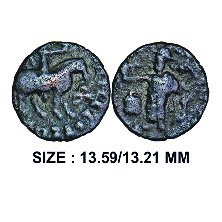 Indo-Scythians, Azes I, Copper 1/4 Drachma, 1.72g, Obv: King mounted on a horse walking ri
