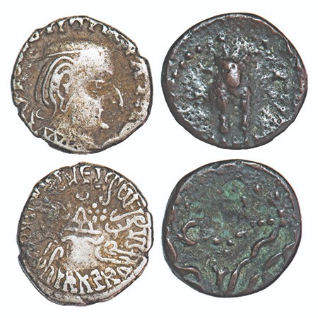 Western Kshatrapas, Copper and Silver Drachma (2 coins), 1) Western Kshatrapas, Damasena (