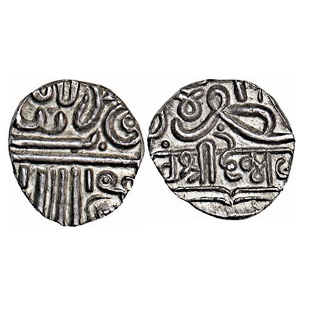 Kutch, Silver ¼ Kori, 1.18g, Deshalji (1719-1752AD), Obv: Shri Deshalji in Nagari. Rev: Cr