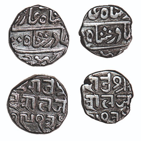 Kutch, Silver Kori & ½ Kori (2 Coins), 4.67, 2.27g, Deshalji II, INO Bahadur Shah II, VS 1