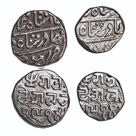 Kutch, Silver Kori & ½ Kori (2 Coins), 4.62, 2.11g, Deshalji II, INO Bahadur Shah II, VS 1