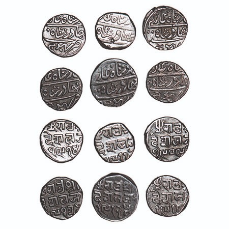 Kutch, Silver Kori (6 Coins), Deshalji II, INO Bahadur Shah II, VS 1909, 1910, 1911, 1912,