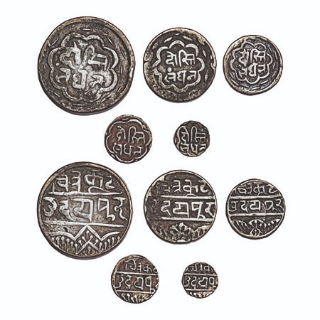 Mewar, Swarupshahi, A set of Silver (5 coins), crude type, Rupee, ½, ¼ ,1/8 & 1/16, Fatteh