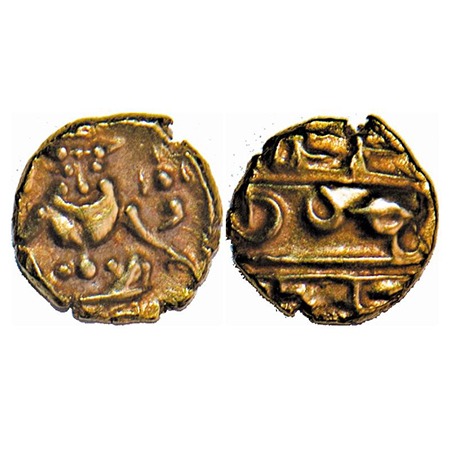 Mysore, Gold Fanam, 0.38g, Kanthirava Narasaraja Wodeyar (c. 1638-1662 AD), Obv: Narsimha 