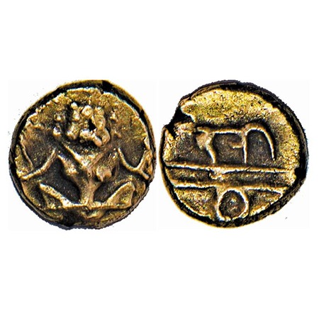 Mysore, Gold Fanam, 0.38g, Kanthirava Narasaraja Wodeyar (c.1638-1662 AD), Obv: Narsimha s
