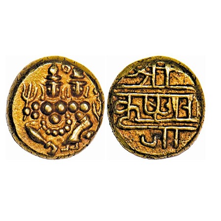 Mysore, Gold Pagoda, 3.43g, Krishna Raja Wodeyar, Obv: Shiva and Parvati, Rev: rulers name