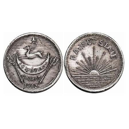 Rajkot, Silver Mohur, 5.84g, Dharmendrasinghji (1930-1948 AD), Rajkot Mint, Original strik