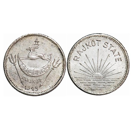 Rajkot, Silver Mohur, 5.86g, Dharmendrasinghji (1930-1948 AD), Rajkot Mint, Original strik