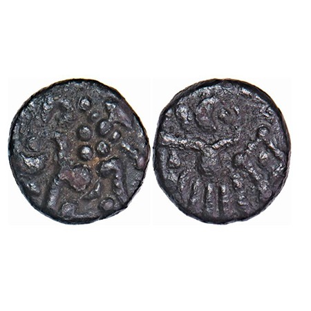 Travancore (Medieval Coinage), Venad, Copper, 4.14g, Obv: Seated king in chola style with 