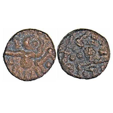 Travancore (Medieval Coinage), Venad, Copper, 3.24g, Obv: Seated king in chola style with 