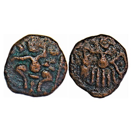 Travancore (Medieval Coinage), Venad, Copper, 2.72g, Obv: Seated king in chola style flank