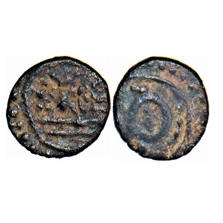 Travancore, Ananthasayanam issues, Copper, 0.26g, Obv: Padmanabha to left, siva linga abov