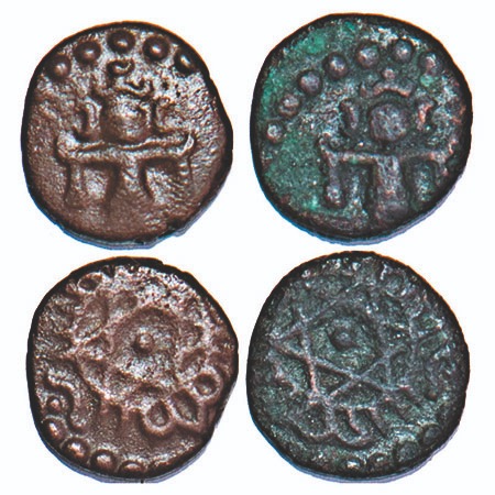 Travancore, Copper Cash, 0.57 & 0.60g (2 Coins), Uthram Tirunal Marthanda Varma (1847-1860