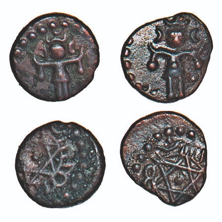 Travancore, Copper Cash, 0.54 & 0.61g (2 Coins), Uthram Tirunal Marthanda Varma (1847-1860