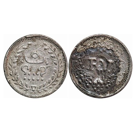 Travancore, Silver Panam, 1.50g, Ayilyam Rama Verma, (1860-1880 AD), Obv: Velli chuckram s