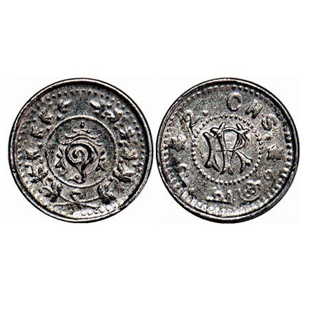 Travancore, Silver, 2 Chuckram, 0.78g, Rama Varma VI (ME 1062-1101/ 1885-1924 AD), Obv: Co