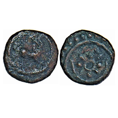 Travancore, Copper Thirai Cash, 0.96g, Obv: animal, Rev: decorative flower. BS 338 type. A