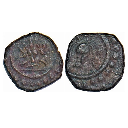 Travancore, Copper Thirai Cash, 1.24g, Obv: diety, Rev: conch. BS 357.2 type. About Very F