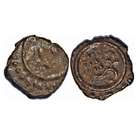Travancore, Copper Thirai Cash, 0.91g, Obv: animal, Rev: floral pattern. BS 368 type. Abou