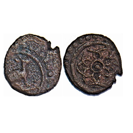 Travancore, Copper Thirai Cash, 1.20g, Obv: deer, Rev: flower. BS 383 type. About Very Fin